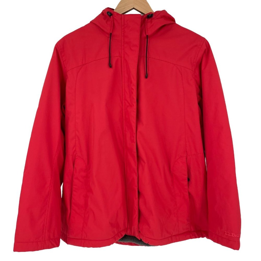 L.L. Bean Winter Warmer Jacket Fleece Lined Hooded Red 271138 Women 1X Regular